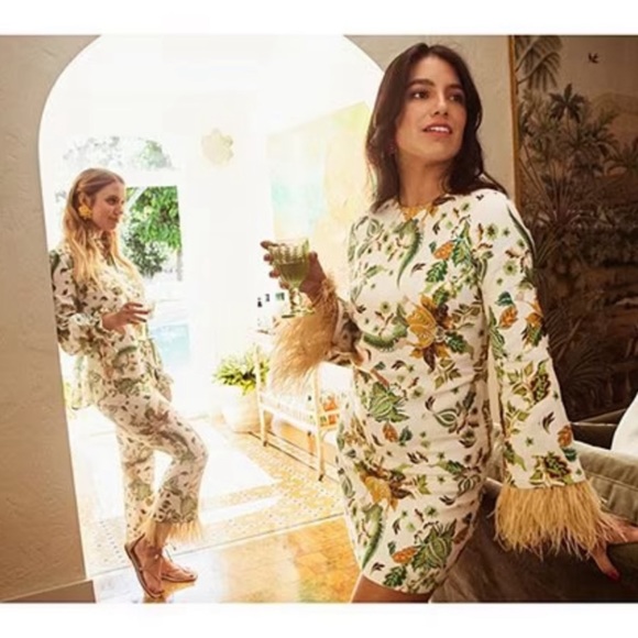 NWT ANTONIO MELANI x The Nat Note Larkin Paisley Feathered Cropped Linen Pants - Picture 6 of 14